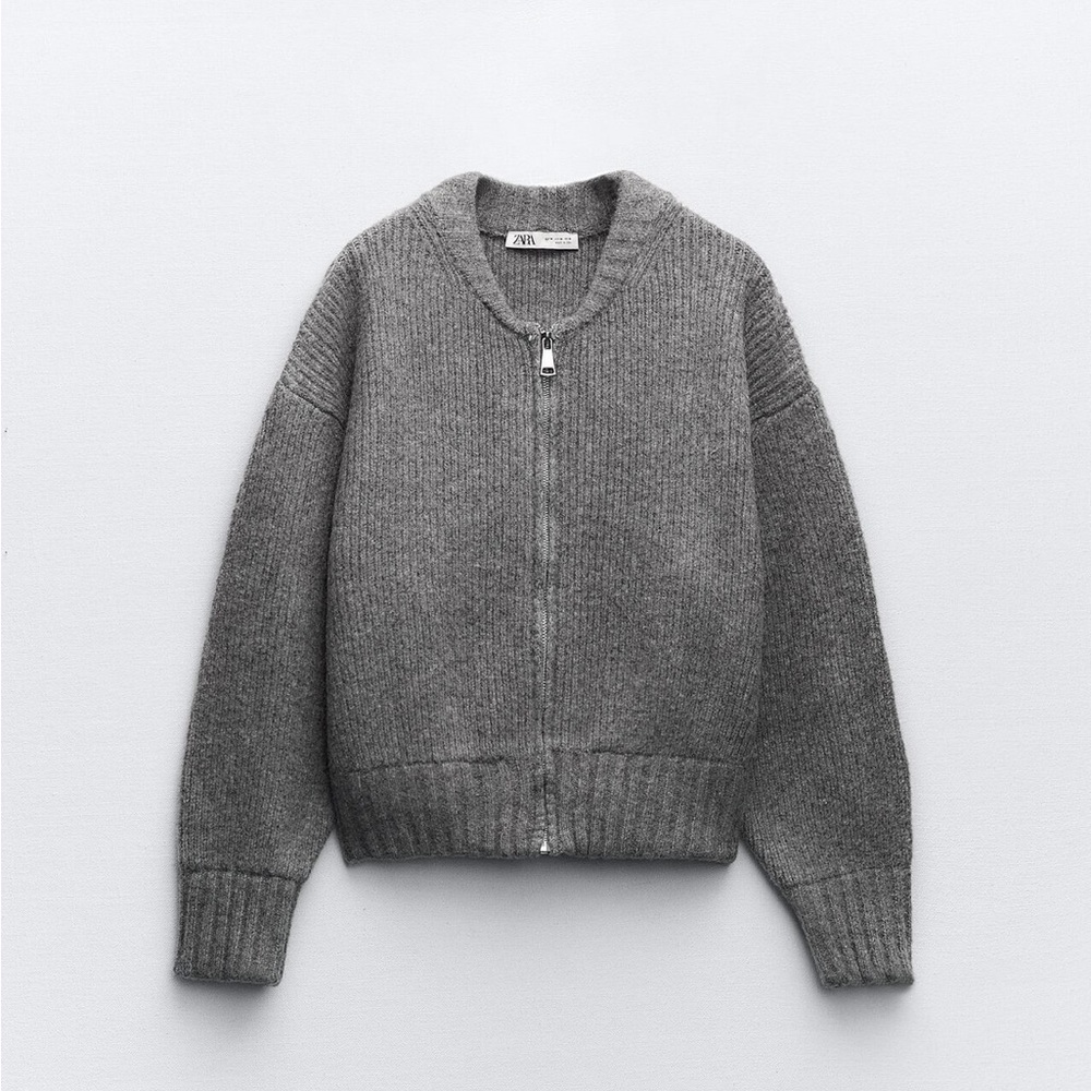 Zara Gray Knit Bomber Cardigan